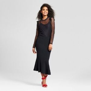 Long Sleeve Rib Crew Lace Top - Black